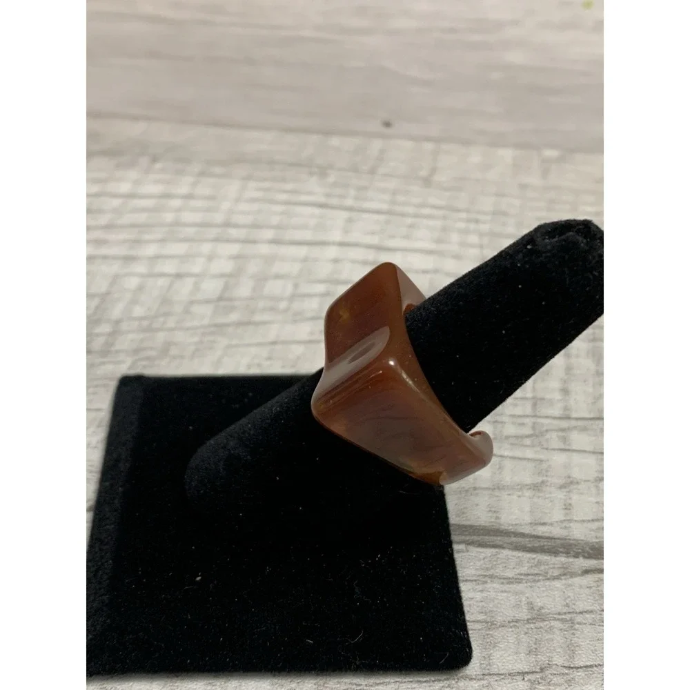 Colorful Acrylic Ring - Transparent Resin Geometric Square Irregular Ring Rust